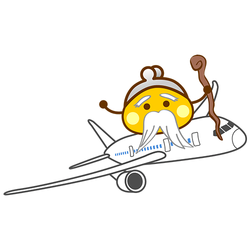 飛行機に乗るちょび仙人
