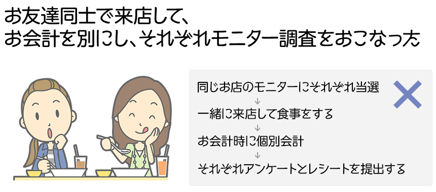 お友達同士で来店して、お会計を別にし、それぞれモニター調査をおこなった!